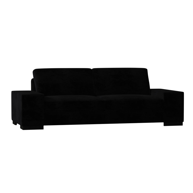 Canapé à accoudoirs carrés avec coussins réversibles Harrison, 60 pouces, Velours noir, Noir