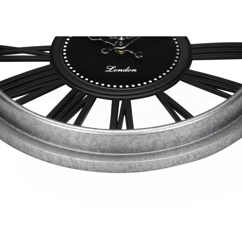 Horloges, horloge murale ronde 16 po, argent, noir, transitionnel