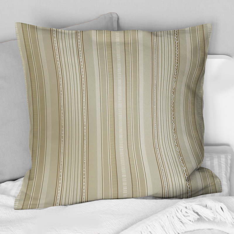 Coussin décoratif traditionnel beige à rayures fines - Beige, H 16 po x l 16 po