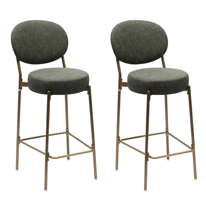 De 2 tabourets de bar en similicuir avec siège de 29,13 pouces, pieds dorés, repose-pieds confortable, patins antidérapants pour une stabilité, un assemblage facile et un assemblage intérieur de 29 po de hauteur