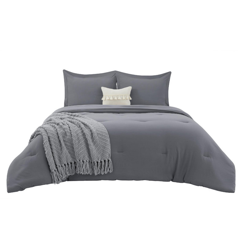 Lits dans un sac, ensemble de lit avec édredon, taies décoratives, coussin décoratif, couverture en chenille, Gris