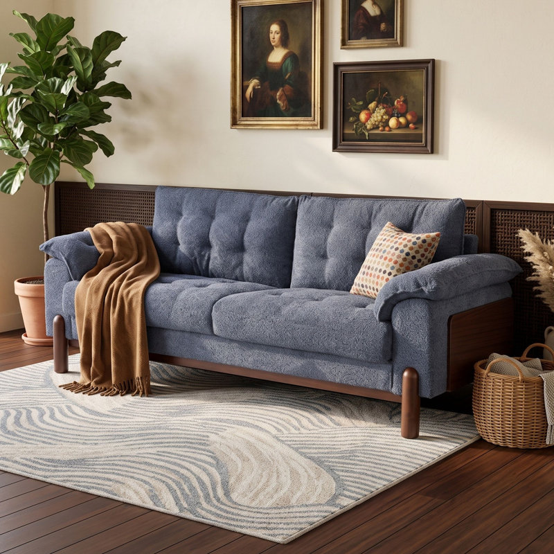 Sofa rembourré avec coussins et dossier, Navy Blue