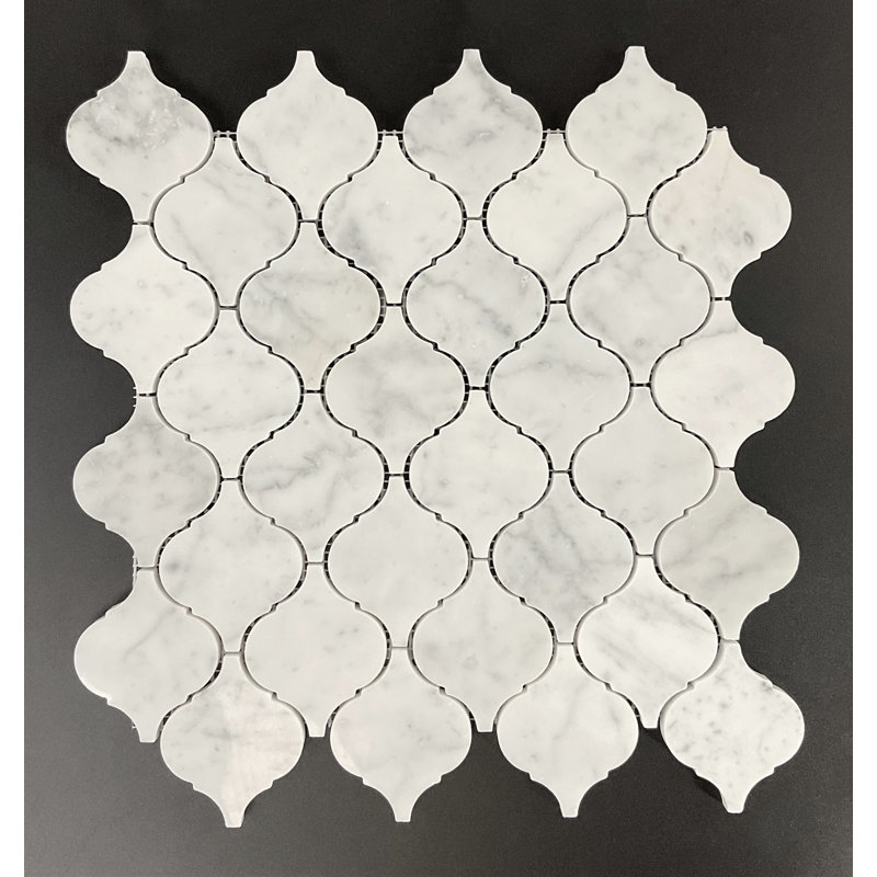 2.5" x 3" Marble Arabesque Mosaic Wall & Floor Tile, White Carrara