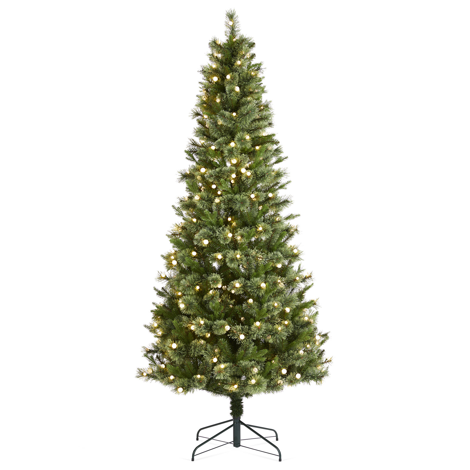 Aldred Pre-Lit Green Cashmere Slim Pine Artificial Christmas Tree with LED Lights, 7.5ft
