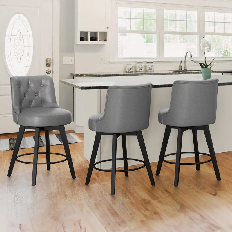 Tabouret de comptoir pivotant rembourré Arleine, Similicuir gris foncé, 3