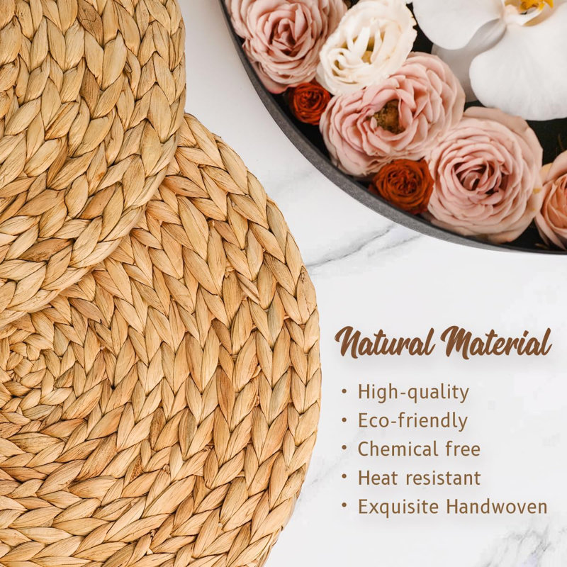Round Woven Placemats Set Of 10 - Boho Farmhouse Rattan Wicker Table Mats, Natural Jute Braided Chargers For Dining Table Decor, Rustic Place Mats For Dinner Plates