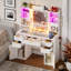 Vanity Desk With Mirror And Lights, Fluted Makeup Vanity Desk With Lights 3 Colours, Glass Top Vanity