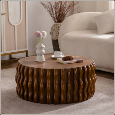 Table basse ronde cylindrique à cannelures, tables basses Mid Century