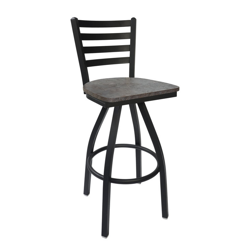 Lima Ladder Back Swivel Barstool - Rustic Copper Relic Seat - Steel Frame - Sand Black Finish, Rustic Copper