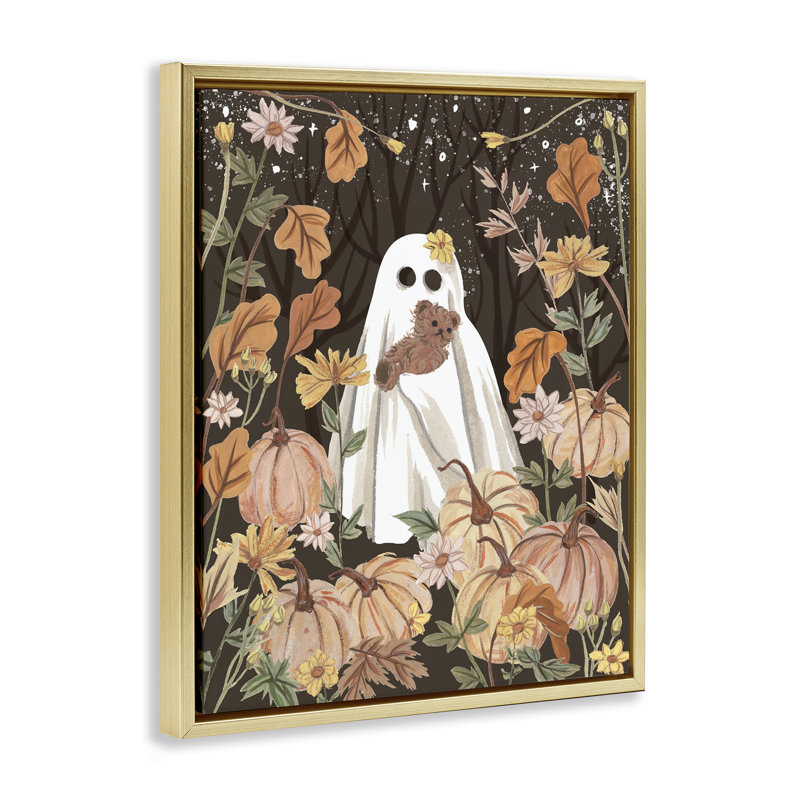 «Pumpkins & Ghost with Teddy Bear», art mural sur toile flottante, design par Melissa Wang, H 21 po x l 17 po