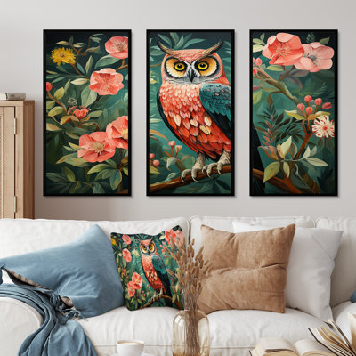 Pink And Green Owl In Matisse Style I - Owl Animal Wall Art