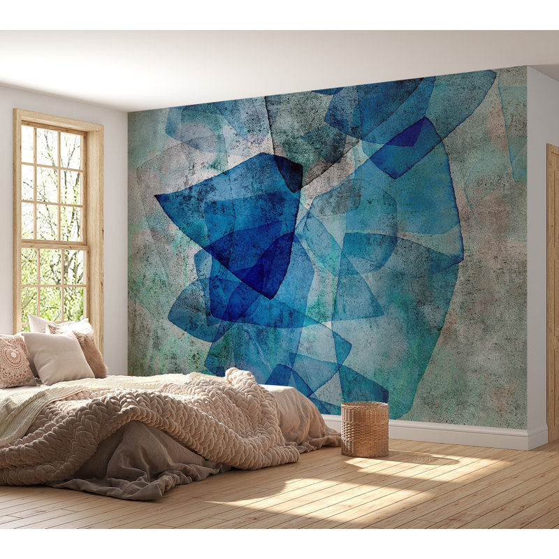 Murale abstraite pelez et collez - mosaïque saphir, L 82 po x l 115 po