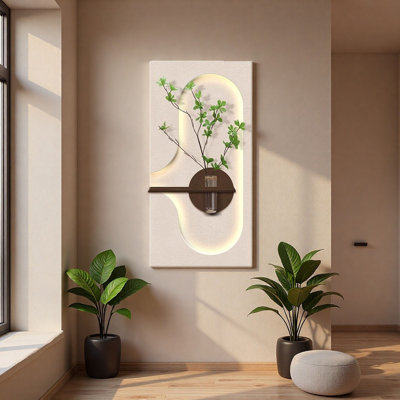 Sandstone Led Wall Art With Water Planter - Entryway Decor