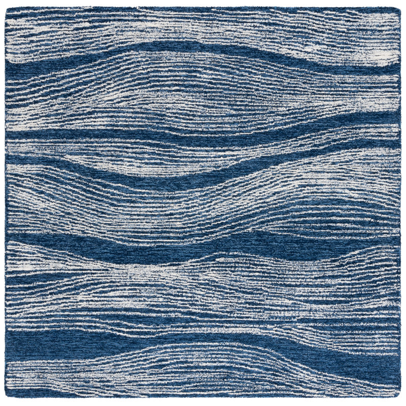 Tapis bleu marine / ivoire en laine touffeté à la main Mahli, Carré 6 pi