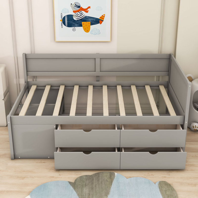 Kouta Wood Daybed with Drawers and Shelves, Twin, Gray