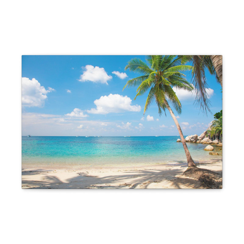 Art tropical sur toile, plage tropicale avec cocotier, H 20 po x l 20 po