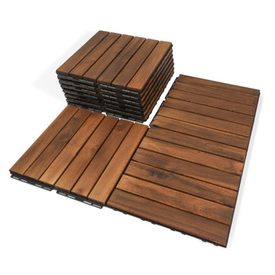 Wood Deck Titles 12'' L x 12'' W Solid Wood Interlocking Deck Tile in Brown