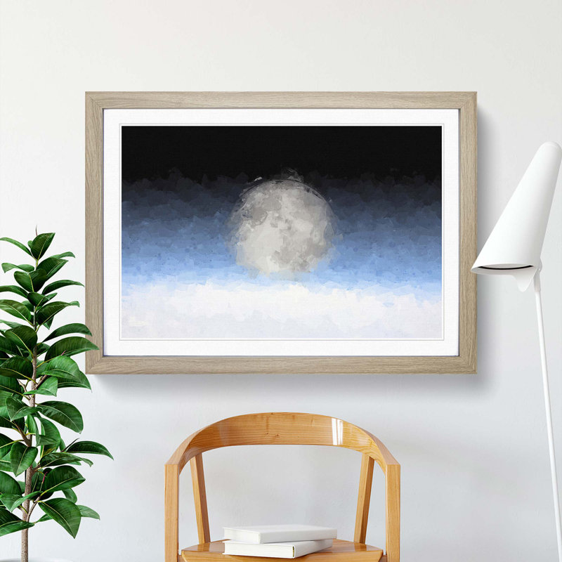 The Moon Above in Abstract - Picture Frame Graphic Art Print, Oak Framed, 62cm H x 87cm W x 2cm D