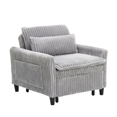 Fauteuil en velours côtelé gris avec un bon confort et une bonne résilience pour la petite chambre à coucher, coussins en éponge douce, structure en bois massif, confort profond de 33,38 pouces, espaces d'appartements idéaux, rembourrage, largeur