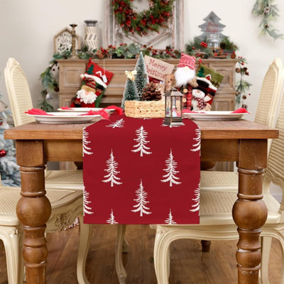 Chemin de table rouge d'arbre de Noël, décoration de table extérieure d'intérieur de vacances d'hiver pour la maison