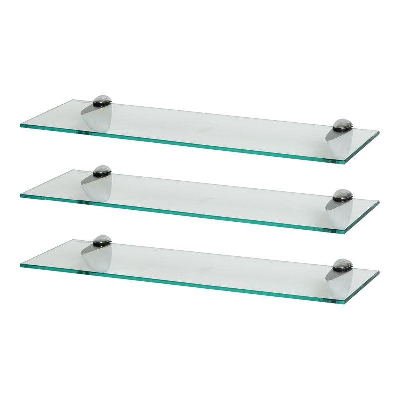 Harbour Housewares - Floating Glass Shelves with Silver Brackets, 0.50cm H x 60cm W x 13cm D