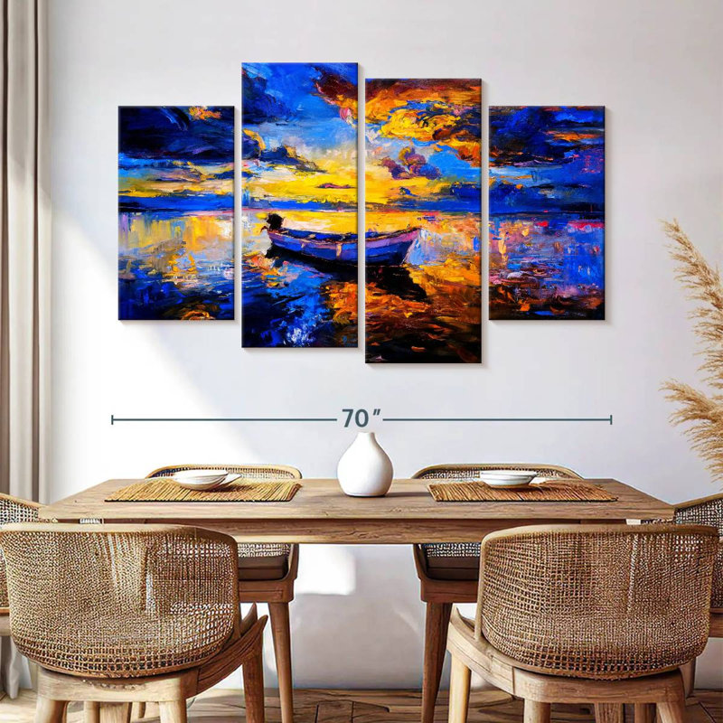 Mehar Lone Boat At Sea, 42" H x 68" W