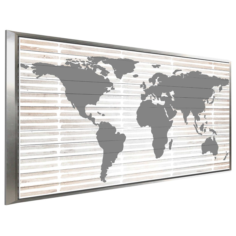 «Gray Global», impression, H 21,5 po x l 33,5 po x P 2 po, Cadre flottant argent