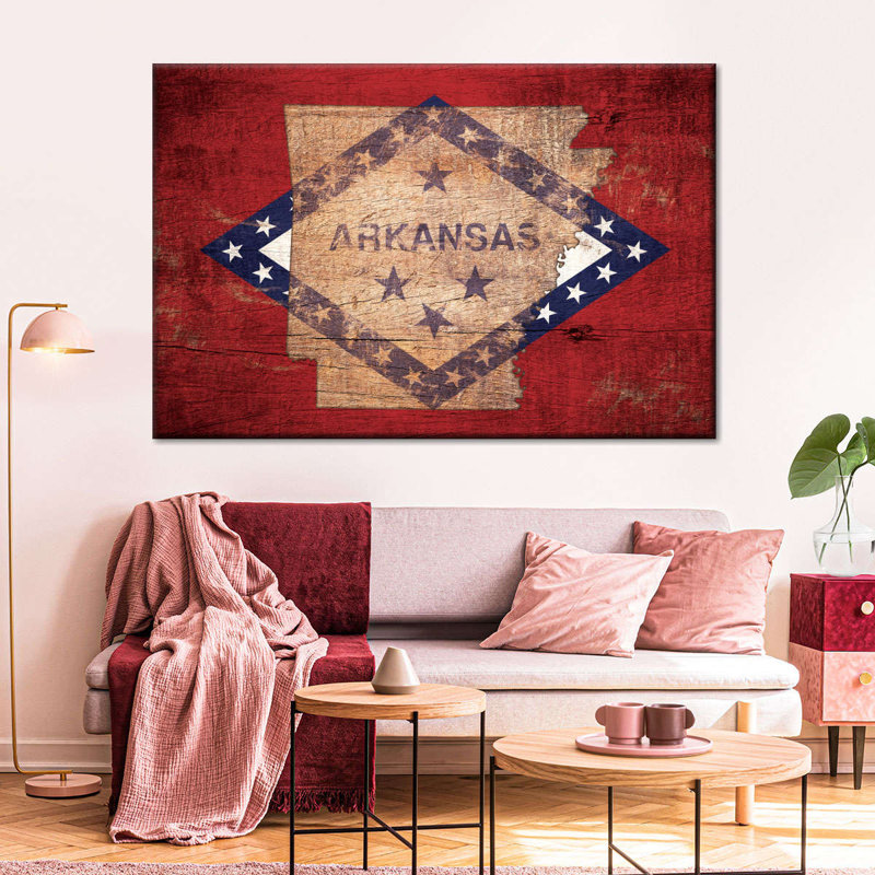 «State Map Over Arkansas Flag», reproduction sur toile, H 32 po x l 48 po x P 1,25 po