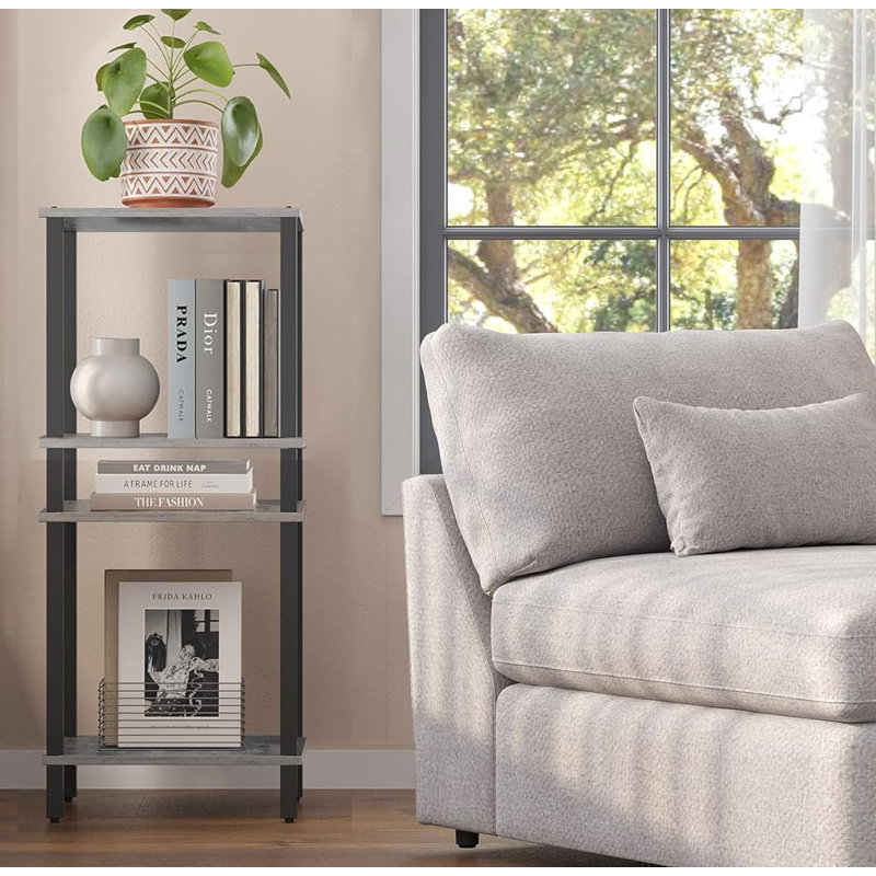 Greige and Black Metal 2-Tier End Table Set