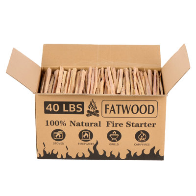 40 Lbs Fatwood Fire Starter Sticks With Wooden Box, 100% Natural Kindling Wood, Pine Firewood Firestarter