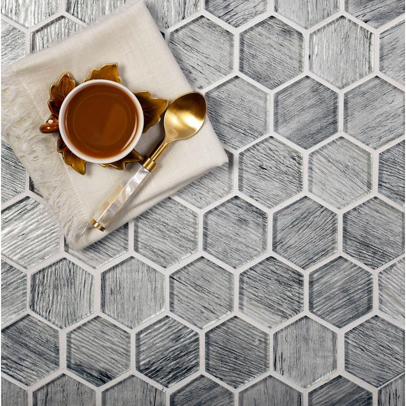 1.9" x 1.9" Glass Hexagon Mosaic Tile, Gray
