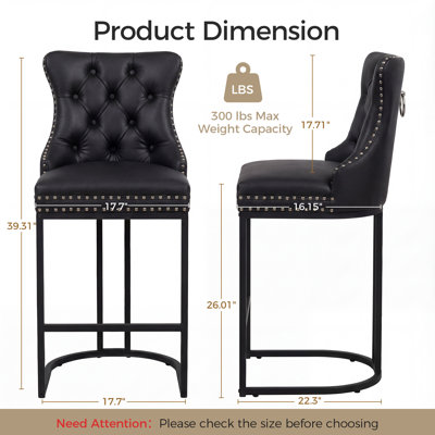 26" Modern Faux Leather Counter Height Barstools with Nailhead Trim