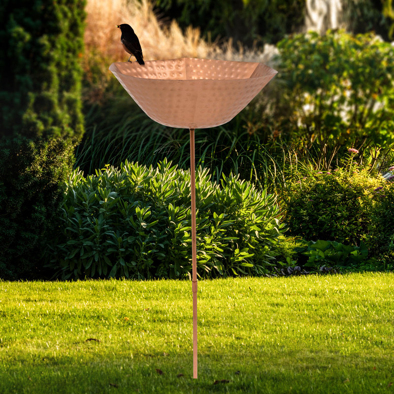 Bain d'oiseaux pour l'extérieur debout en piquet de métal, finition cuivre résistante aux rayons UV