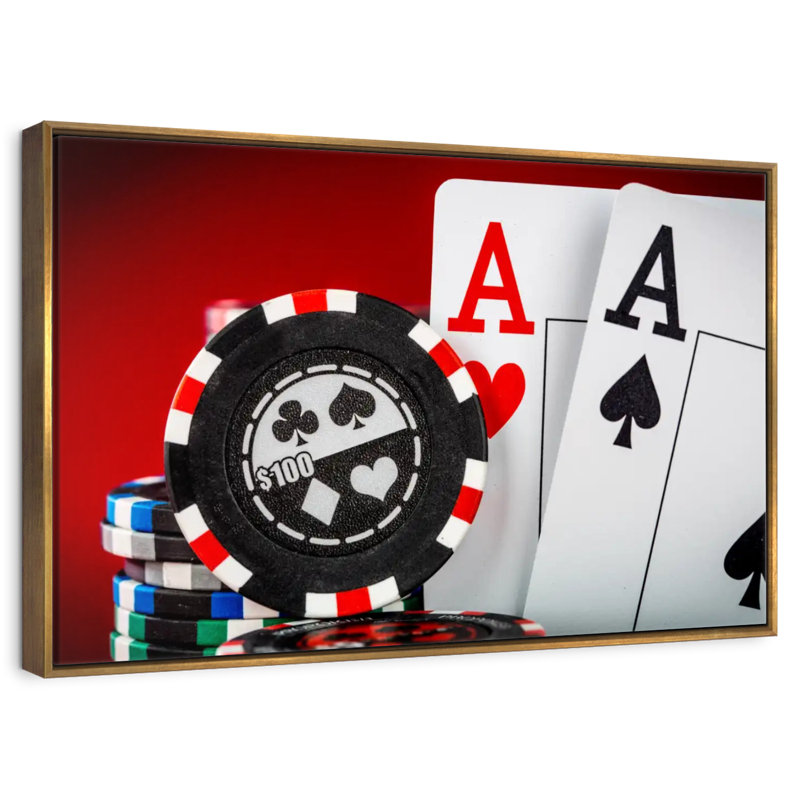 Chips And Aces, 13" X 9", Floating Frame Gold