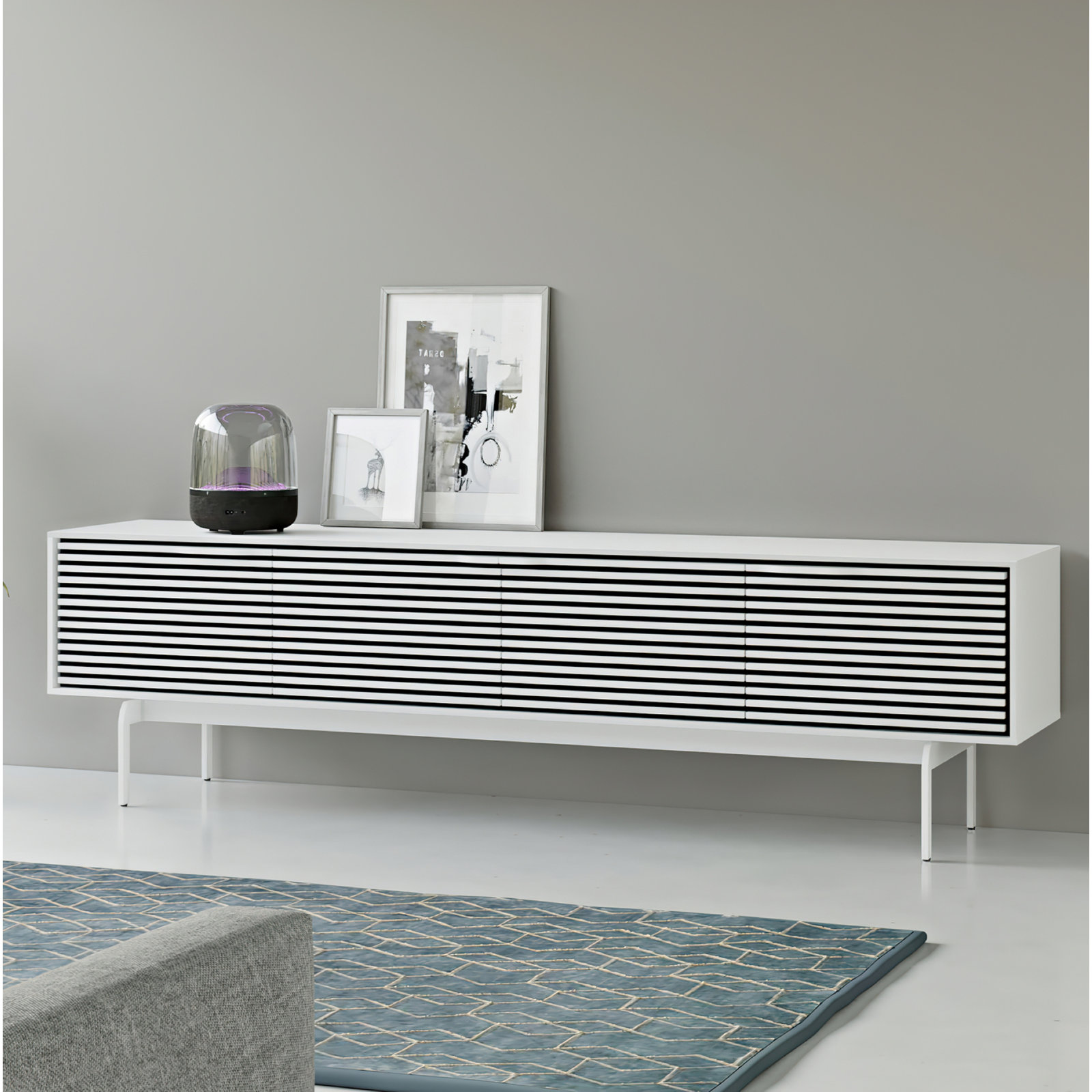 Align 81'' Media Console, Satin White, 23”H x 81”L x 18”W