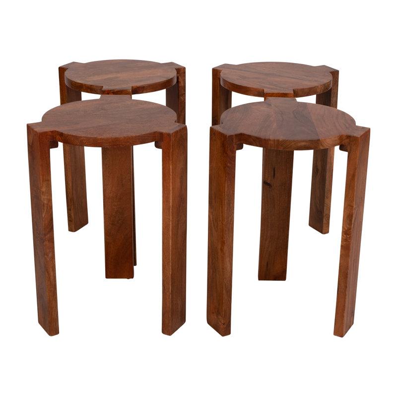 Middlewich 4 Piece Set 20"H Brown Mango Wood Tall Accent Tables and a Solid Frame for a Stylish Addition to Your Home
