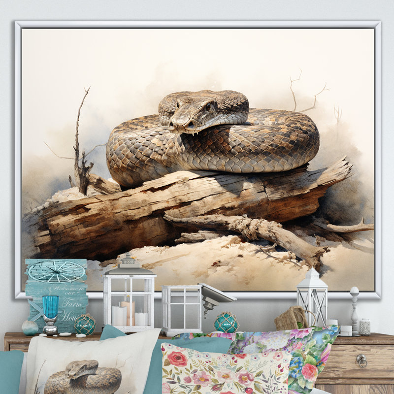 Rattler Rattlesnake sur impression sur toile, Cadre flottant blanc, H 30 po x l 40 po