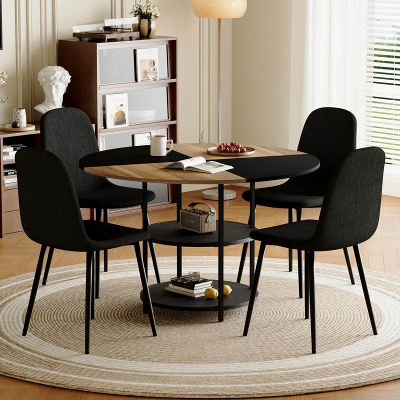 Table de salle à manger moderne à épissage circulaire avec rangement double couche et chaises de salle à manger à haute résilience jumelées pour une expérience culinaire confortable