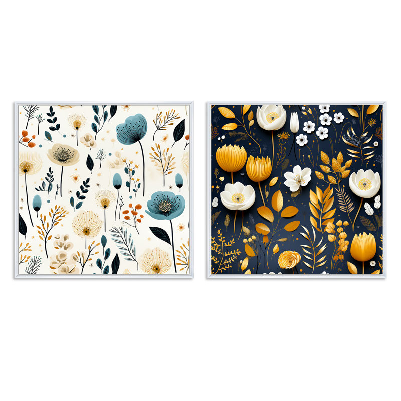 Leflore - Ensemble de 2 collages carrés botaniques abstraits, Cadre flottant blanc, H 36 po x l 73 po
