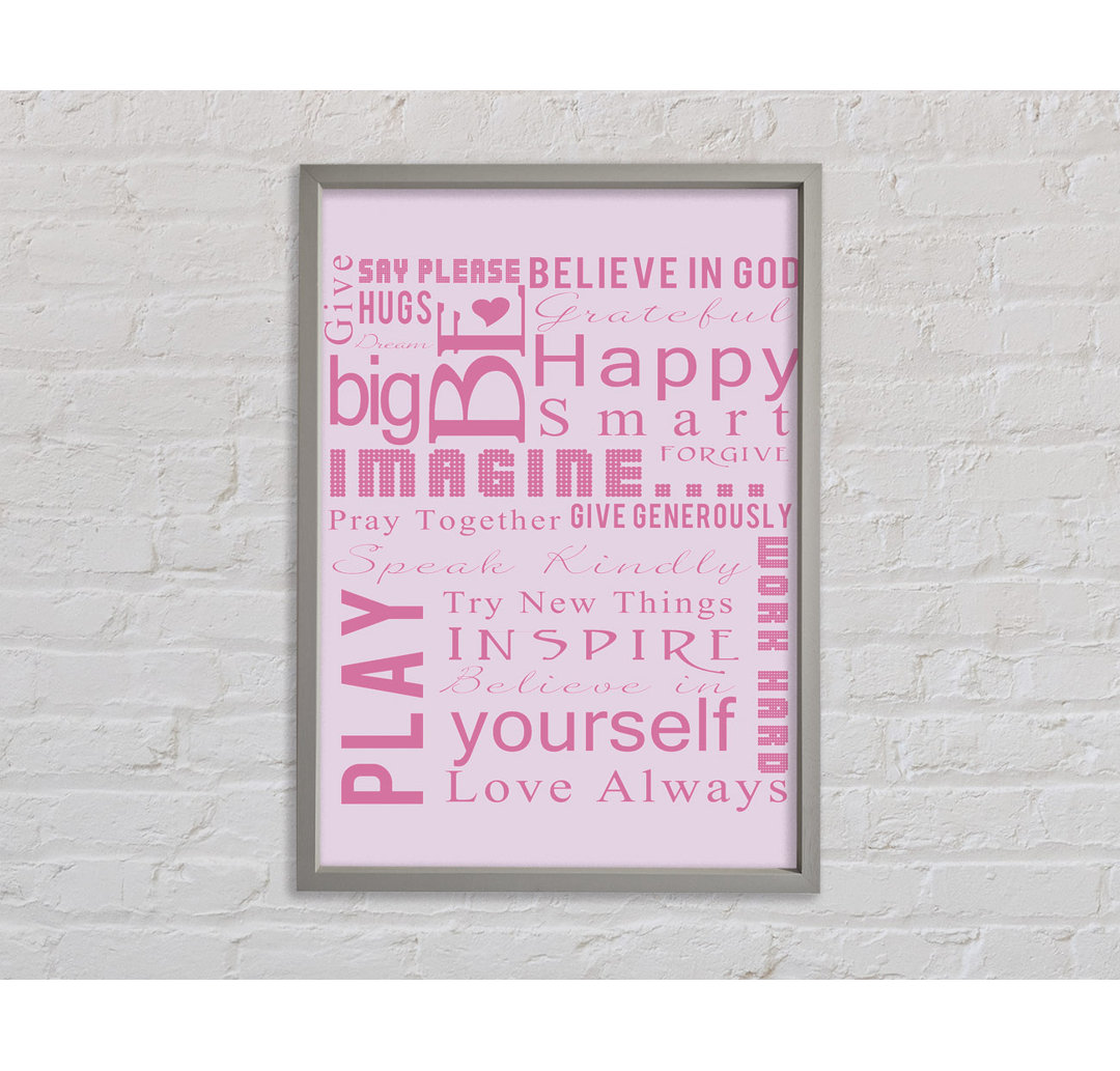 Home Quote Family Rules Be Happy Love Always Pink Framed Print