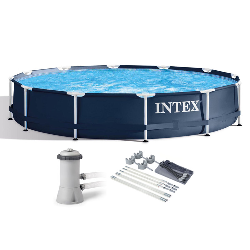 Intex 28211ST 12' X 30" Frame Round Above Ground Swimming Pool Kit With Canopy