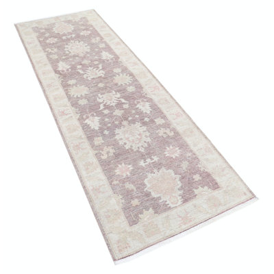Tapis de couloir ivoire en laine noué à la main 2,7 x 8 pi, tapis de couloir à motif floral turc, tapis de couloir, tapis de couloir, tapis de cuisine