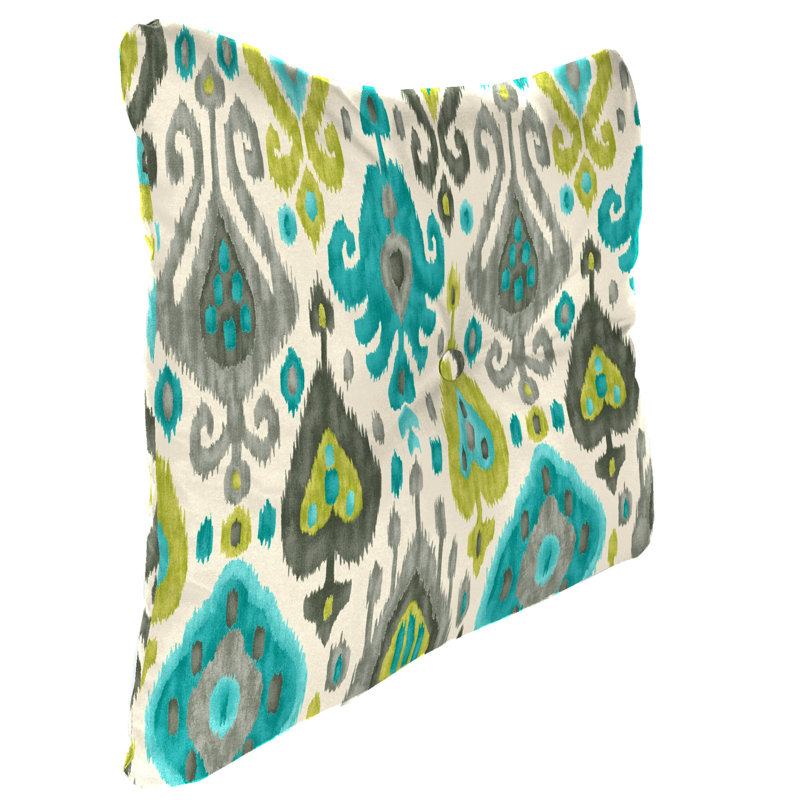 24" x 24" Tufted Outdoor Chair Back Cushion with Button (Set of 2), Multi-Colored Ikat