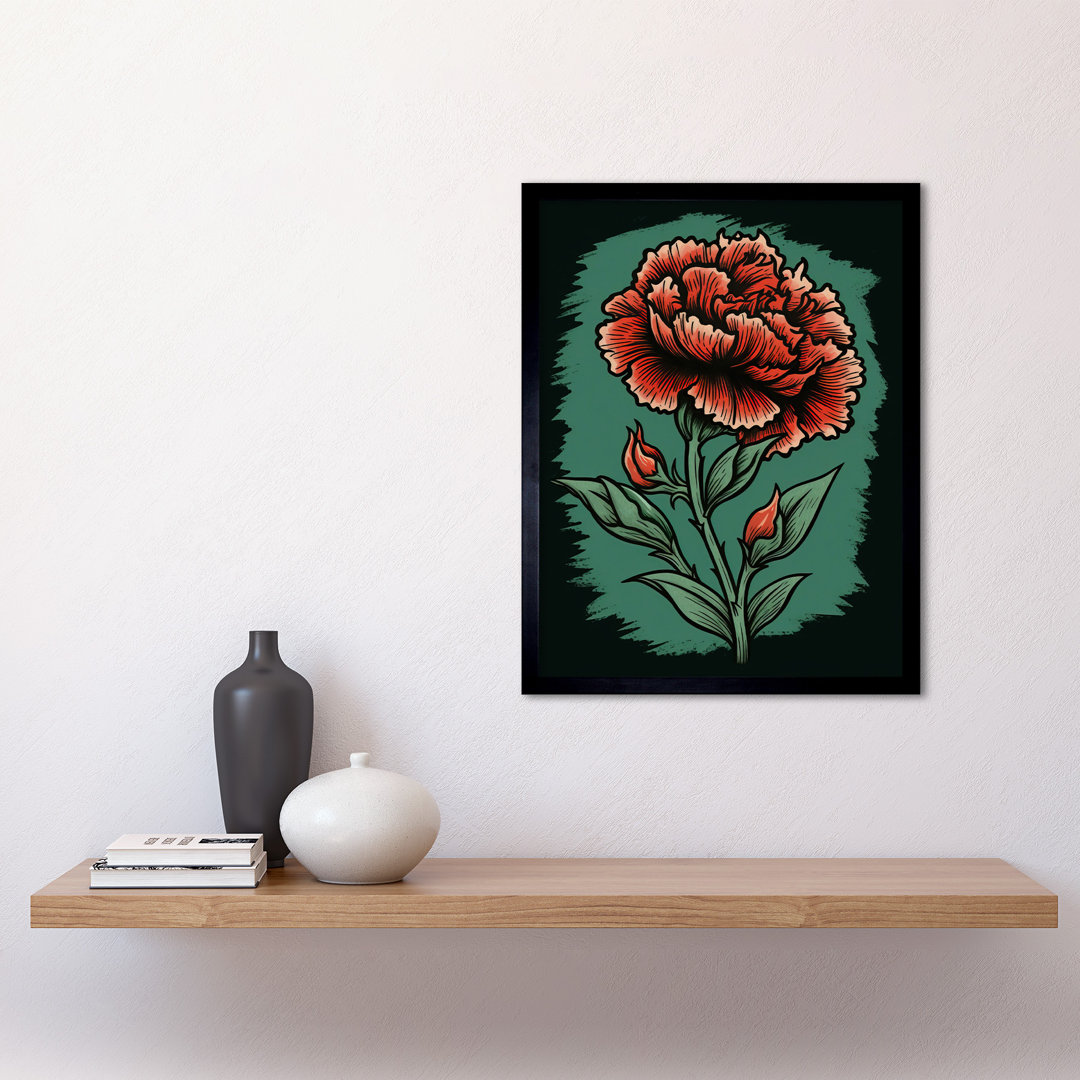 Aashay Carnation Flower Old School Tattoo Ink Body Art Americana 50s - Single Picture Frame Art Prints