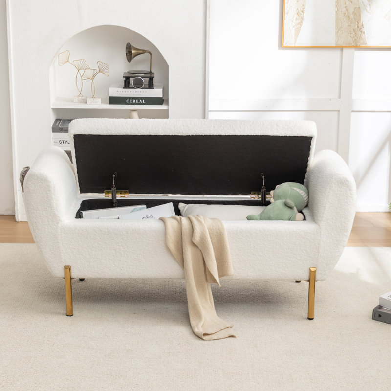 Banc de rangement rembourré Leaysia, Blanc
