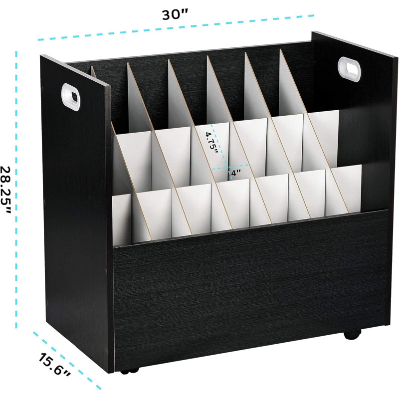 Adiroffice 21-Slot Mobile Rolling Wood Blueprint Roll File Large Document Organizer, Black