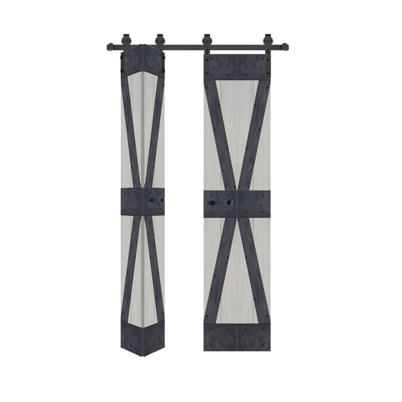 Porte de grange double pliante en bois massif de style K avec ensemble de quincaillerie - Assemblage requis, 48 po x 80 po