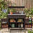 54.1" Outdoor Kitchen Island with High Shelf, Large Outdoor Potting Bench Table with Stainless Steel Top and Storage Cabinet-1674332954