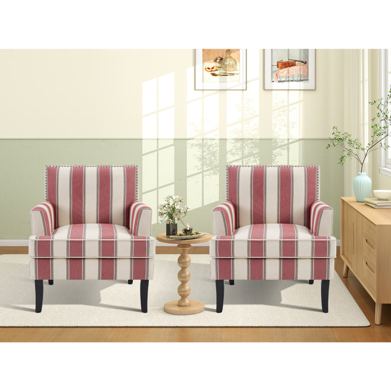 Fauteuil de salon rembourré de 29,1 po de largeur avec pieds en bois massif Broadmoor, Blanc/rouge, 2