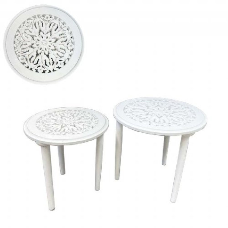 Ensemble de 2 tables basses gigognes sculptées à la main
